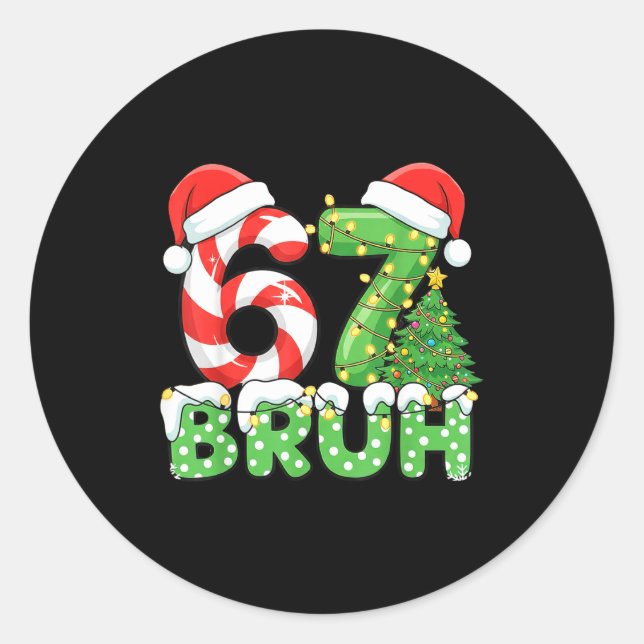 Sticker Rond Six Seven 67 Funny Santa Bruh Christmas Meme  (Devant)
