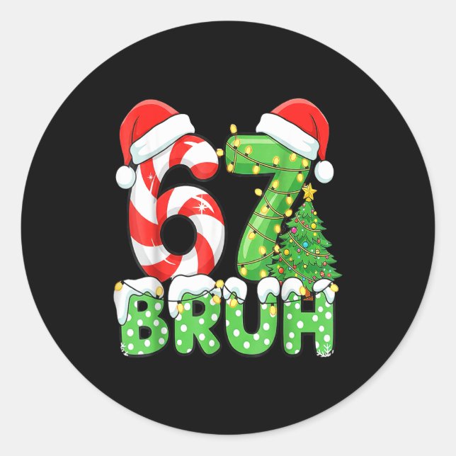 Sticker Rond Six Seven 67 Funny Santa Bruh Christmas Meme  (Devant)