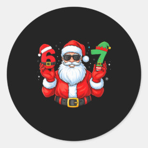 Sticker Rond Six Seven 67 Mème 6 7 Elf Santa Noël Pyjamas
