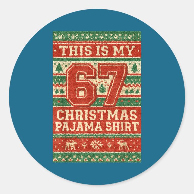 Sticker Rond Six Seven 67 Meme 6 7 Holiday Christmas Pajamas Br (Devant)