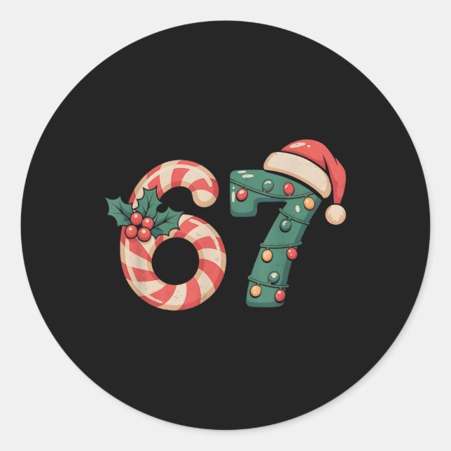 Sticker Rond Six Seven 67 Meme Christmas  (Devant)