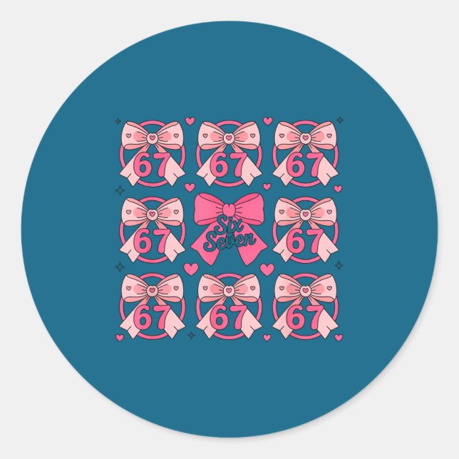 Sticker Rond Six Seven 67 Meme Coquette Bow 6 7 Valentines Day  (Devant)