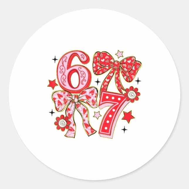 Sticker Rond Six Seven 67 Meme Coquette Bow 6 7 Valentines Day  (Devant)