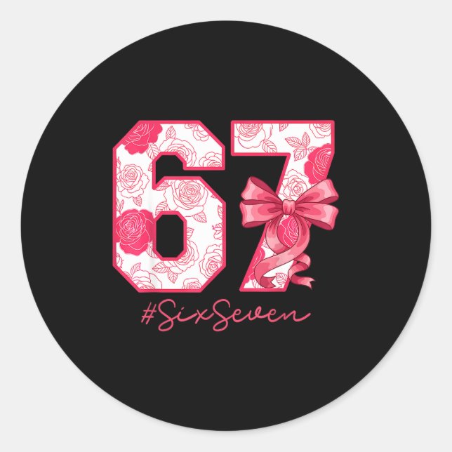 Sticker Rond Six Seven 67 Meme Coquette Girl Bow Funny Gen Alph (Devant)