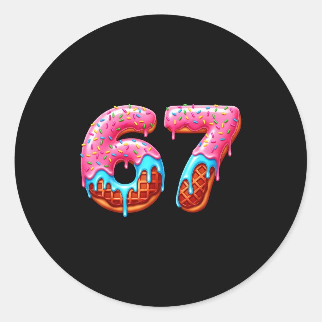Sticker Rond Six Seven 67 Meme Funny Donut Ice Cream Drip Numbe (Devant)