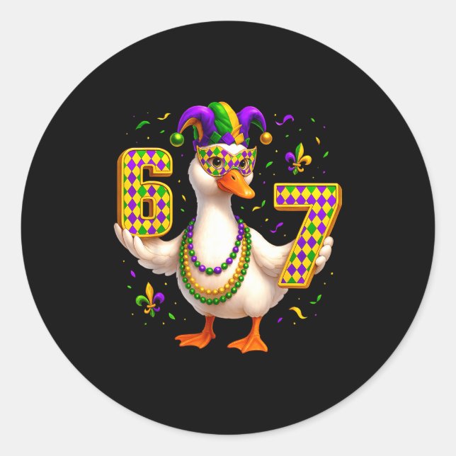 Sticker Rond Six Seven 67 Meme Goose With Jester Hat &amp; Bead (Devant)