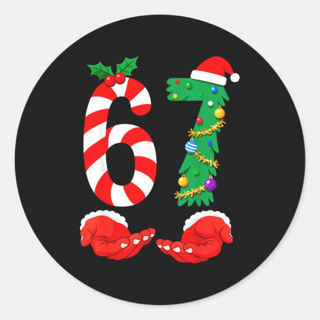 Sticker Rond Six Seven 67 Meme Santa Christmas Holiday Funny  (Devant)