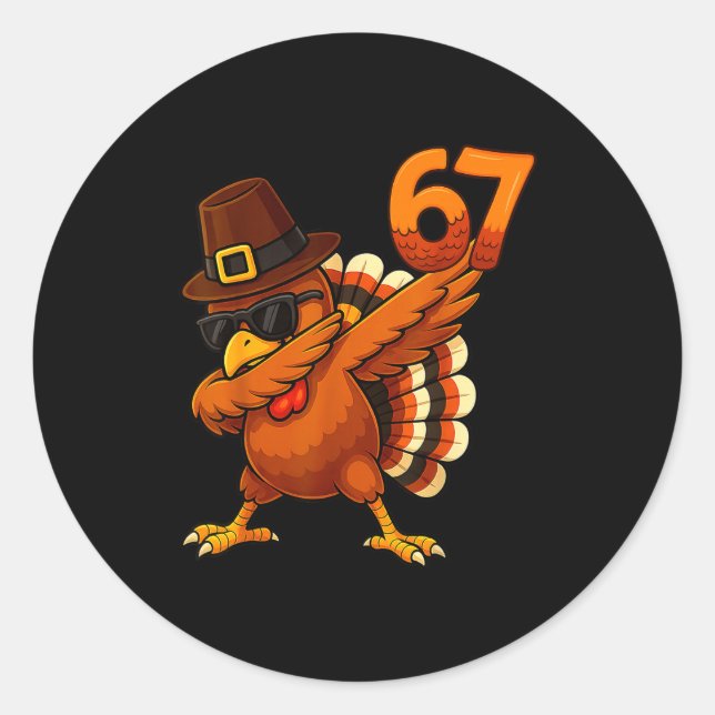 Sticker Rond Six Seven 67 Thanksgiving Meme Funny Thankful Turk (Devant)