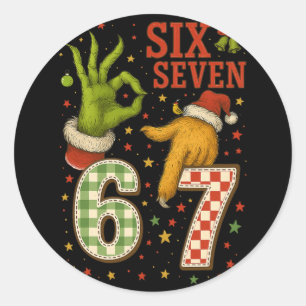 Sticker Rond Six Seven 6 7 Mème de Noël correspondant à la cita
