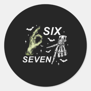 Sticker Rond Six Seven 6 7 Mème Drôle Sorcière Squelette Mains