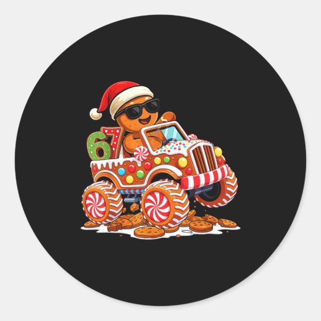 Sticker Rond Six Seven 6 7 Monster Truck Gingerbread Man Christ (Devant)
