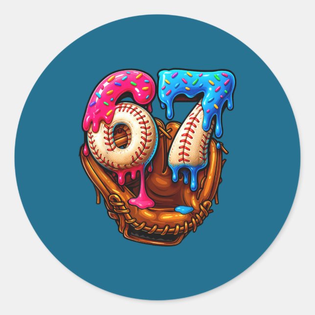 Sticker Rond Six Seven Baseball Candy Drip 6-7 Meme  (Devant)