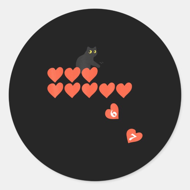 Sticker Rond Six Seven Black Cat Knocking Off Hearts Funny 67 V (Devant)