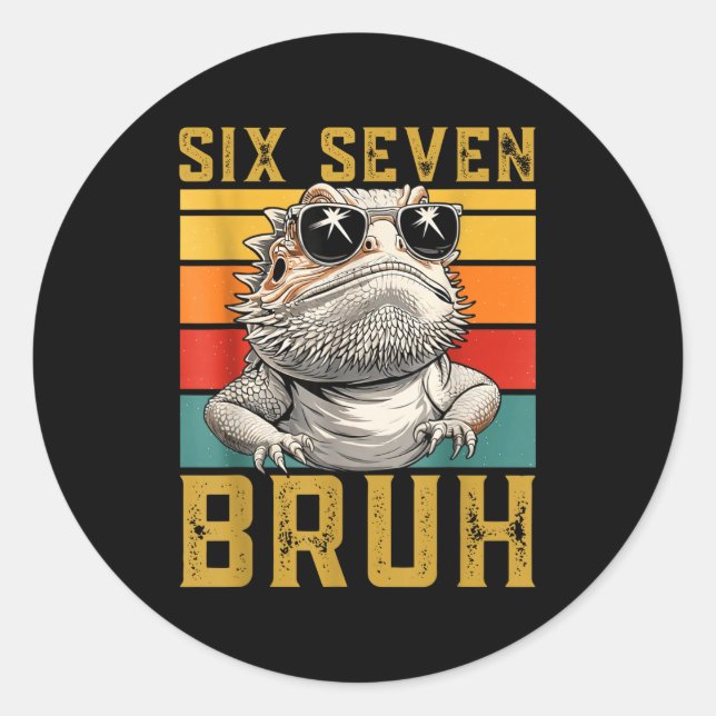 Sticker Rond Six Seven Bruh 67 6 7 Meme Funny Sungles Bearded D (Devant)