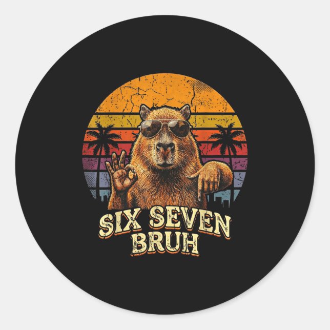 Sticker Rond Six Seven Bruh 67 Capybara 6 7 Funny Meme Animal 6 (Devant)
