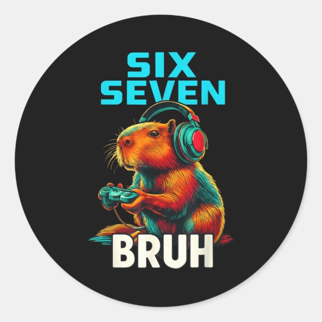 Sticker Rond Six Seven Bruh 67 Meme Funny Capybara  (Devant)