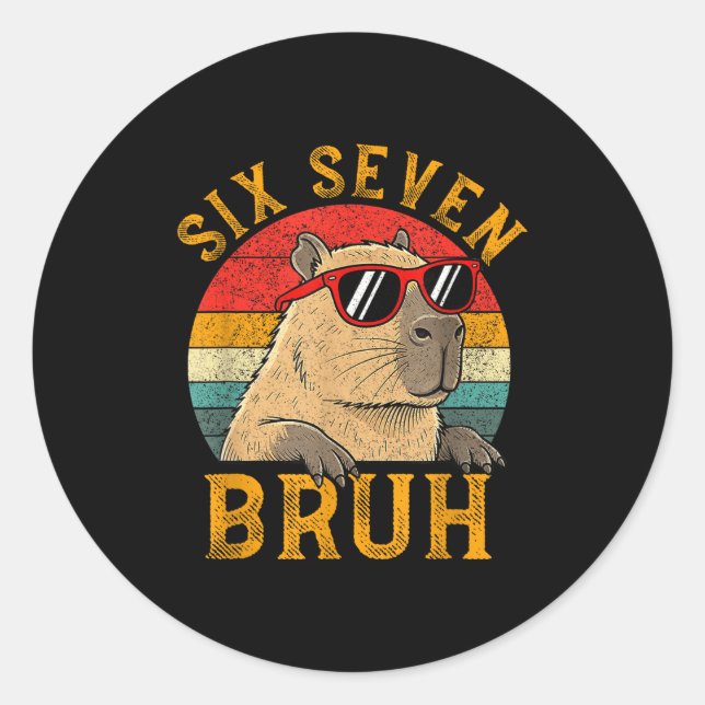 Sticker Rond Six Seven Bruh 67 Meme Funny Capybara Viral Six Se (Devant)
