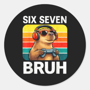 Sticker Rond Six Seven Bruh Capybara Rétro Vintage Drôle 67 Mem