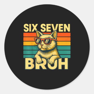 Sticker Rond Six Seven Bruh Cat Rétro Vintage Drôle 67 Mème Pou