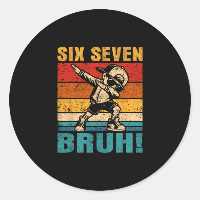 Sticker Rond Six Seven Bruh Dabbing Boy Funny 67 Meme Gen Alpha (Devant)
