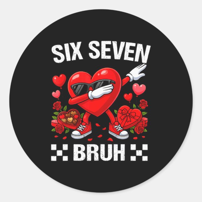 Sticker Rond Six Seven Bruh Dabbing Heart Valentine Funny For G (Devant)