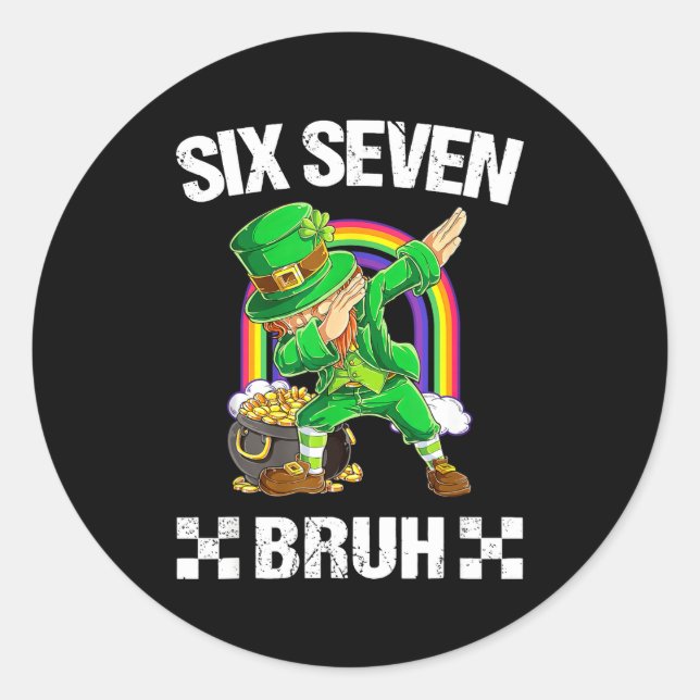 Sticker Rond Six Seven Bruh Dabbing Leprechaun Saint-Patrick  (Devant)