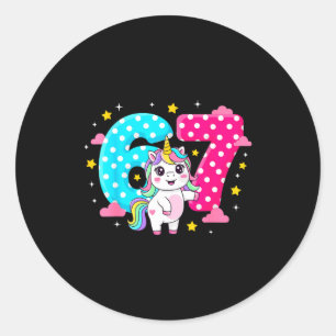 Sticker Rond Six Seven Bruh Dabbing Licorne 6 7 Mème 7e Anniver