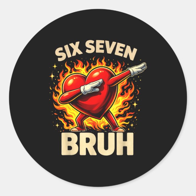 Sticker Rond Six Seven Bruh Heart Dabbing Retro Love Meme Valen (Devant)