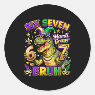 Sticker Rond Six Seven Bruh Mardi Gras 67 Alligator Meme _1