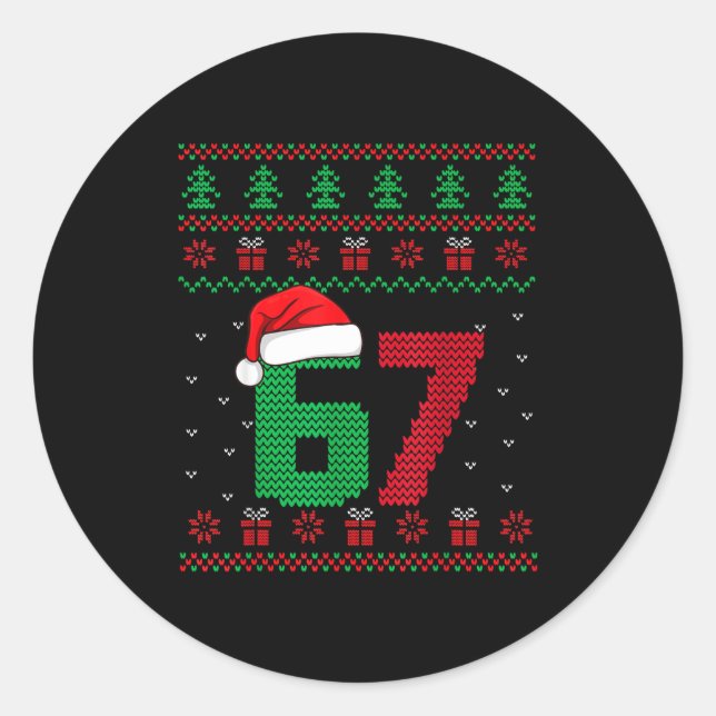 Sticker Rond Six Seven Christmas 6 7 Ugly Christmas Sweater  (Devant)