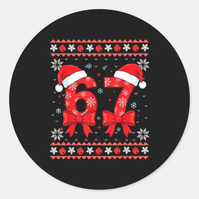 Sticker Rond Six Seven Christmas 6 7 Ugly Christmas Sweater Boy (Devant)