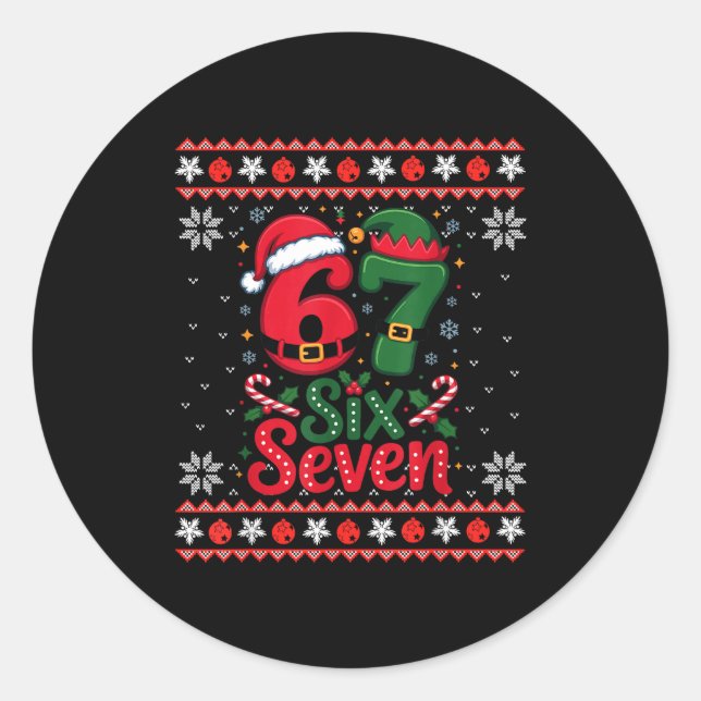 Sticker Rond Six Seven Christmas 6 7 Ugly Christmas Sweater Boy (Devant)