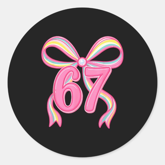 Sticker Rond Six Seven Coquette Girl Bow Cute Meme 67 Nk Funny  (Devant)