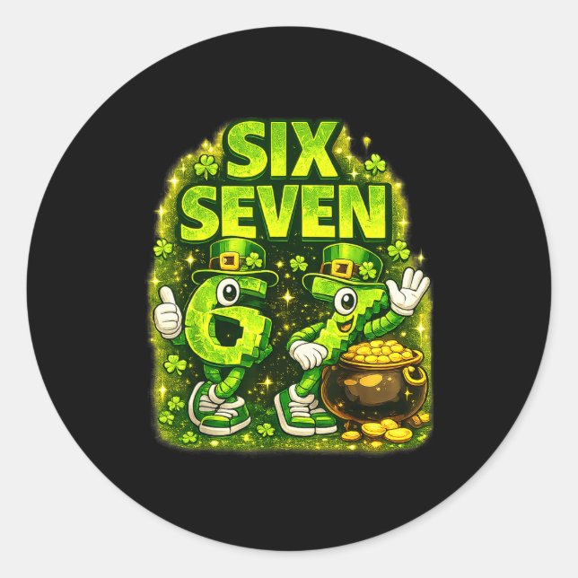 Sticker Rond Six seven lucky shamrock 67 st patricks day boy (Devant)