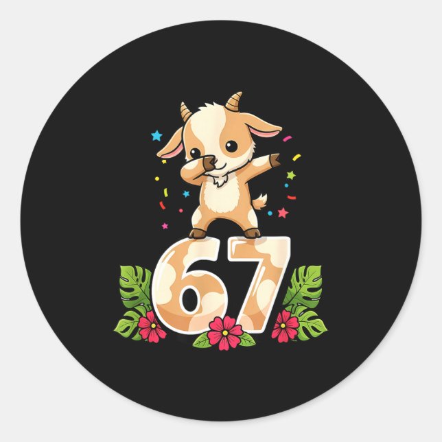 Sticker Rond Six Seven Meme Dabbing Baby Goat 67 Funny Gen Z Ap (Devant)