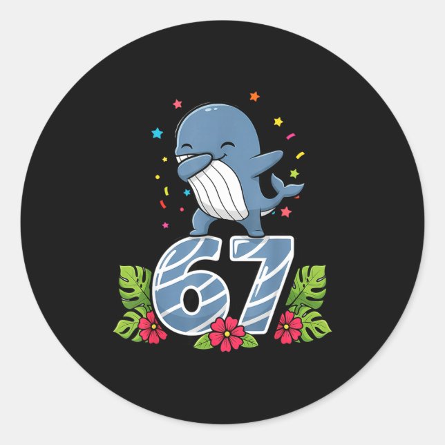 Sticker Rond Six Seven Meme Dabbing Baby Whale 67 Funny Gen Z A (Devant)