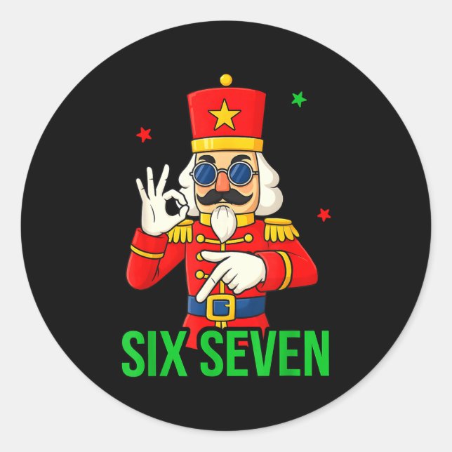 Sticker Rond Six Seven Meme Funny Holiday Toy Soldier  (Devant)