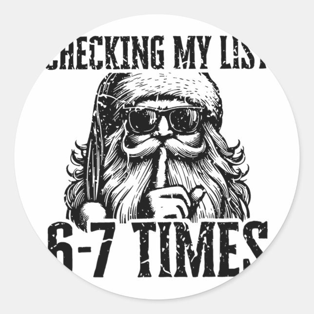 Sticker Rond Six Seven Meme Père Noël Noël Vérification de Ma L (Devant)