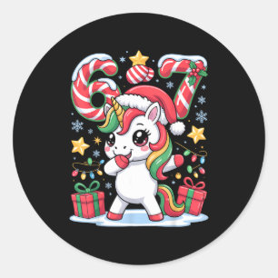 Sticker Rond Six Seven Noël Licorne Mème Drôle Mignon Holida