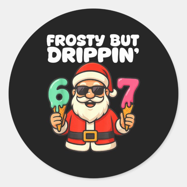 Sticker Rond Six Seven Santa Santa Sungles Ice Cream Christmas  (Devant)