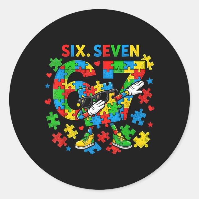 Sticker Rond Six Seven Sensibilisation à l'autisme 67 Meme Puzz (Devant)