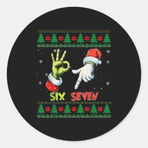 Sticker Rond Six Seven Skeleton Meme Noël Sweater Ugly Christma