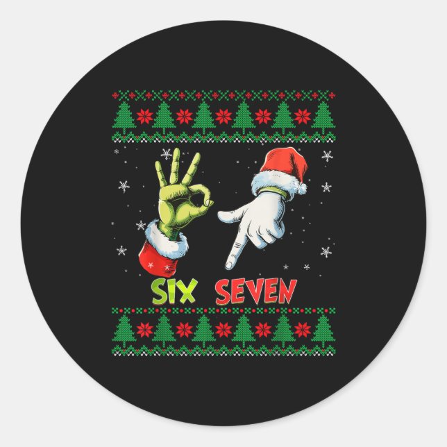 Sticker Rond Six Seven Skeleton Meme Noël Sweater Ugly Christma (Devant)