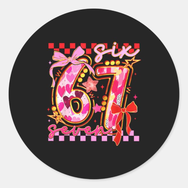 Sticker Rond Six Seven Valentine Day Funny Nk 67 Cute Bow Girls (Devant)