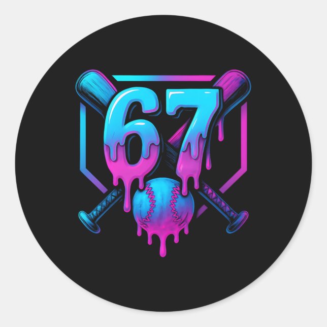Sticker Rond Six Seven Vendent des Crèmes Glacées Dégoulinent C (Devant)