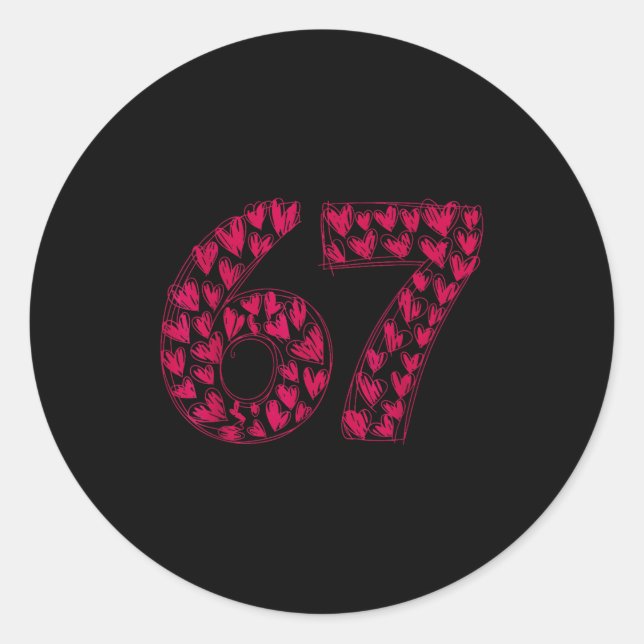 Sticker Rond Six Seven Viral Sketch Heart 67 Cute Valentine Sch (Devant)