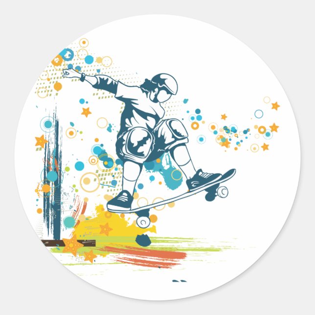 Sticker Rond sk8er skateboarder vecteur (Devant)