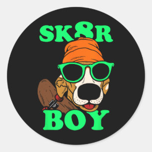 Sticker Rond Sk8r Boy - Chien en Skateboard Drôle Mème