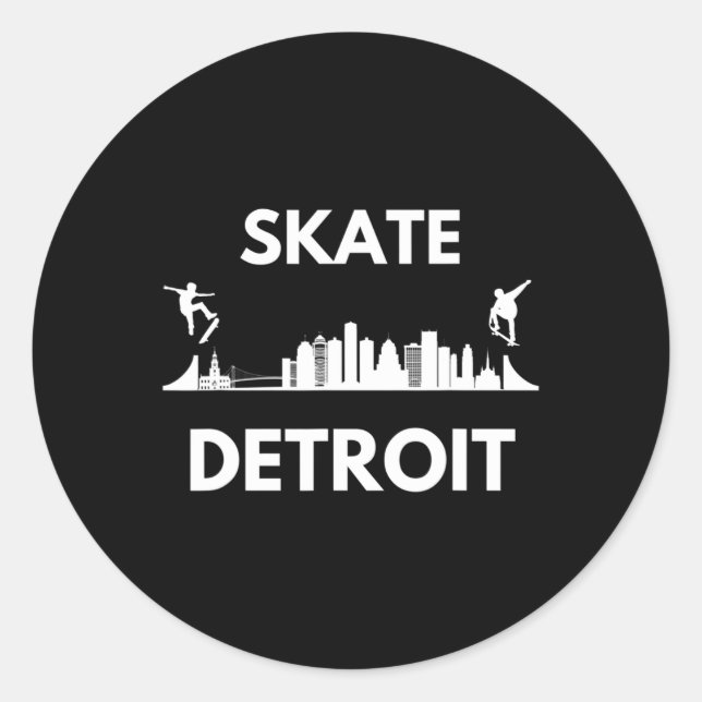 Sticker Rond Skate Detroit Mi Skateboarding Fans Detroit Skylin (Devant)