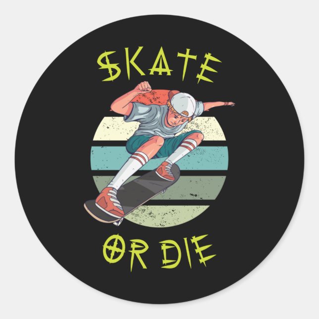 Sticker Rond Skate ou die Skateboarder Garçon (Devant)